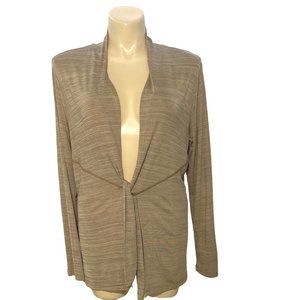 Coldwater Creek XL Cardigan Travel Knit Topper Heather Brown Beige Tie Front